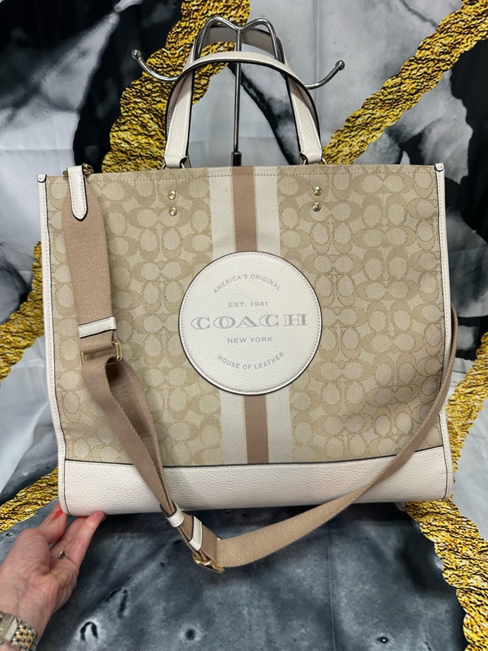 COACH Dempsey 40 Beige Signature Canvas Tote with Adjustable Strap